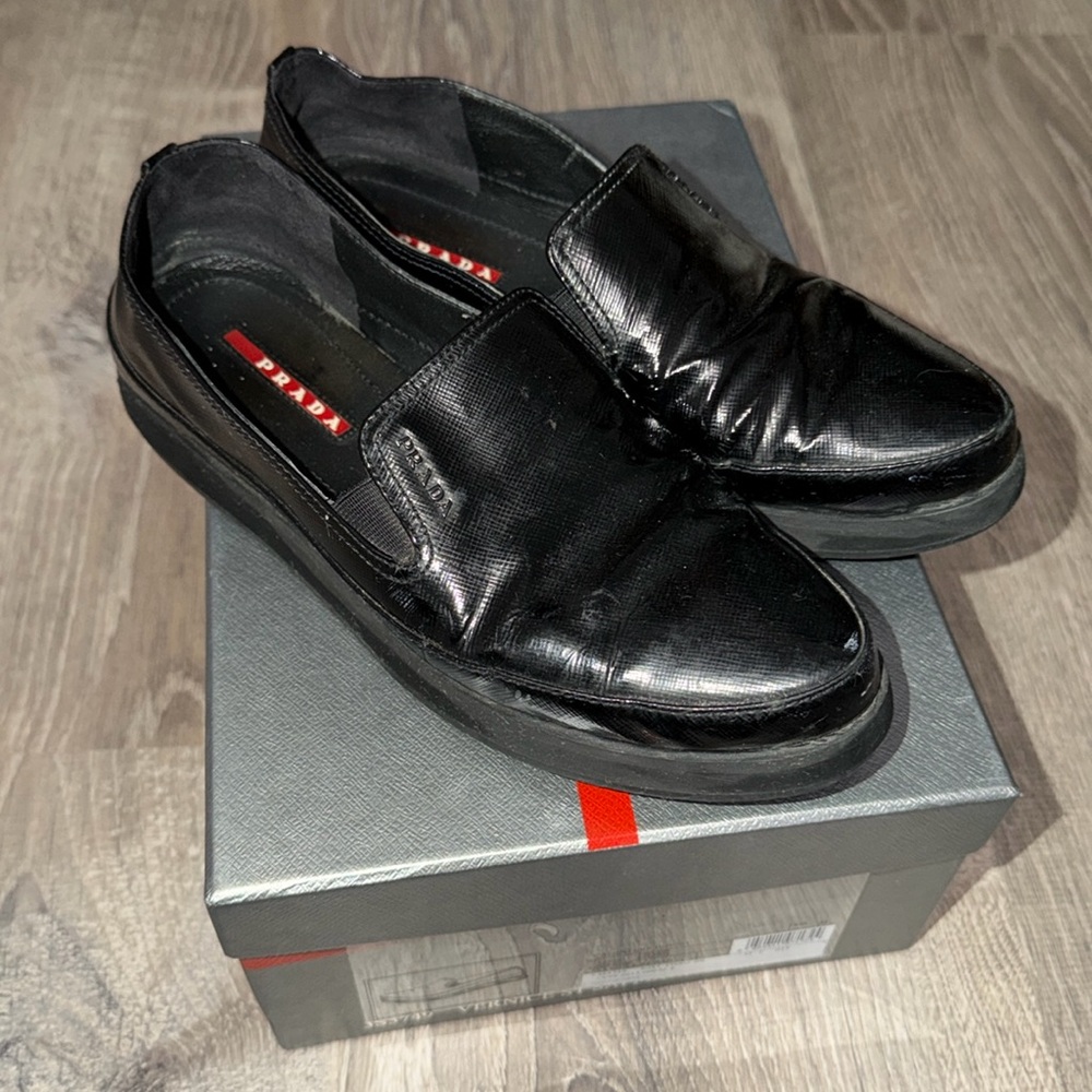 PRADA Calzature Donna Black Loafers Y2K Vintage Size 38 (US 7.5/8)